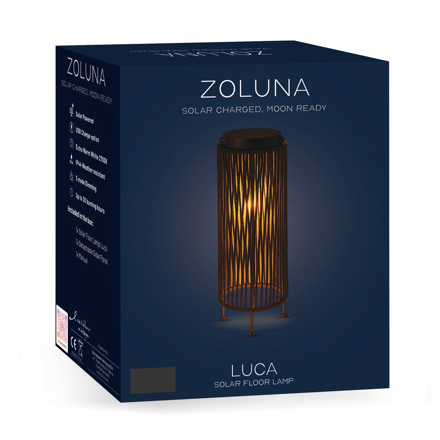 Lanterne Solaire Luca Grande Deep Coal | Rechargeable USB - Intensité Variable Tactile - 30 Heures d'Autonomie