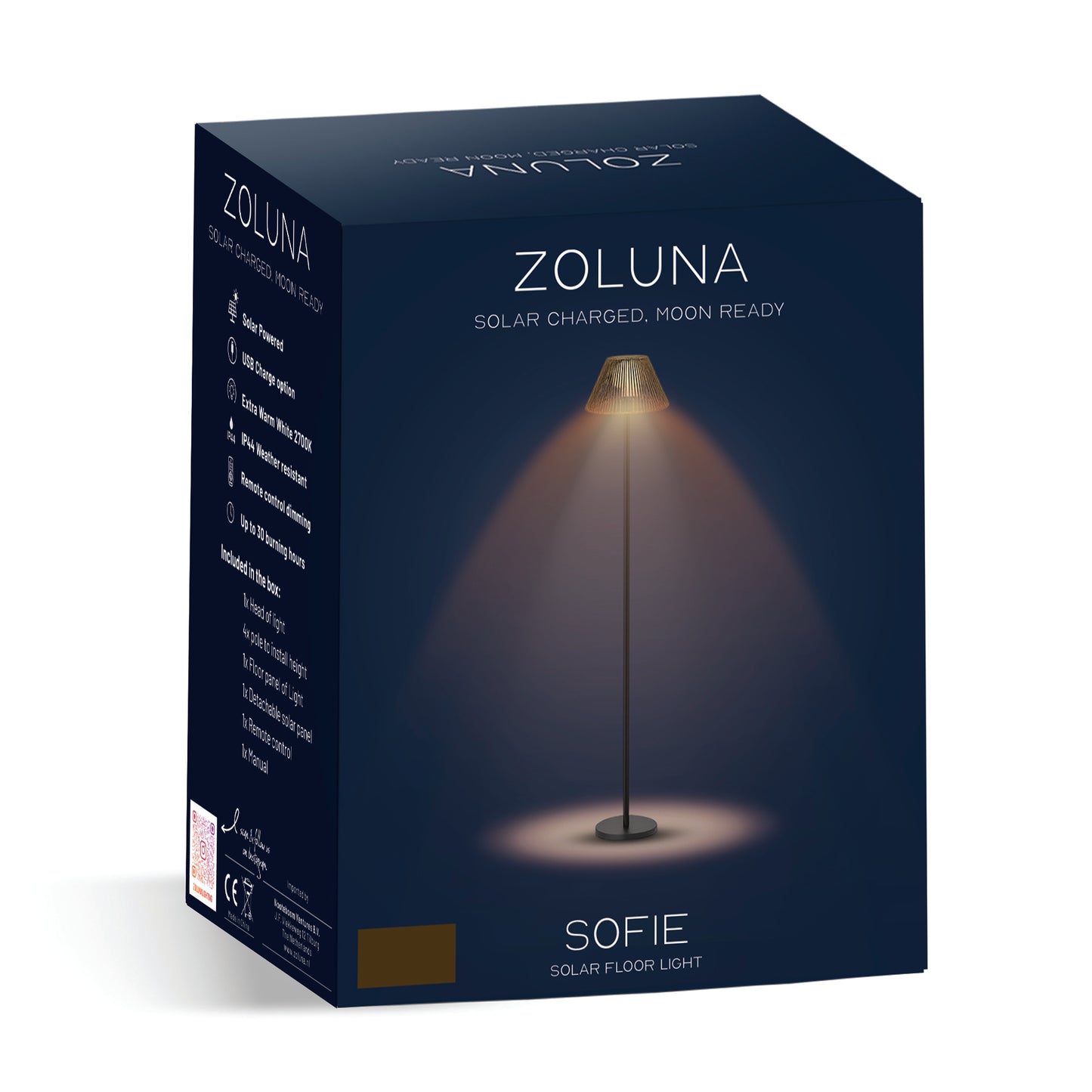 Lampadaire solaire Sofie | Lumière chaude - Télécommande - intensité variable - minuterie