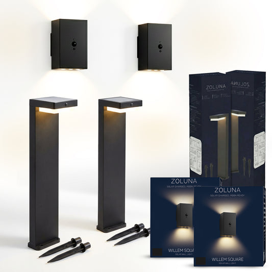 2x Solar Priklamp Bram 2x Solar Wandlamp Willem Vierkant