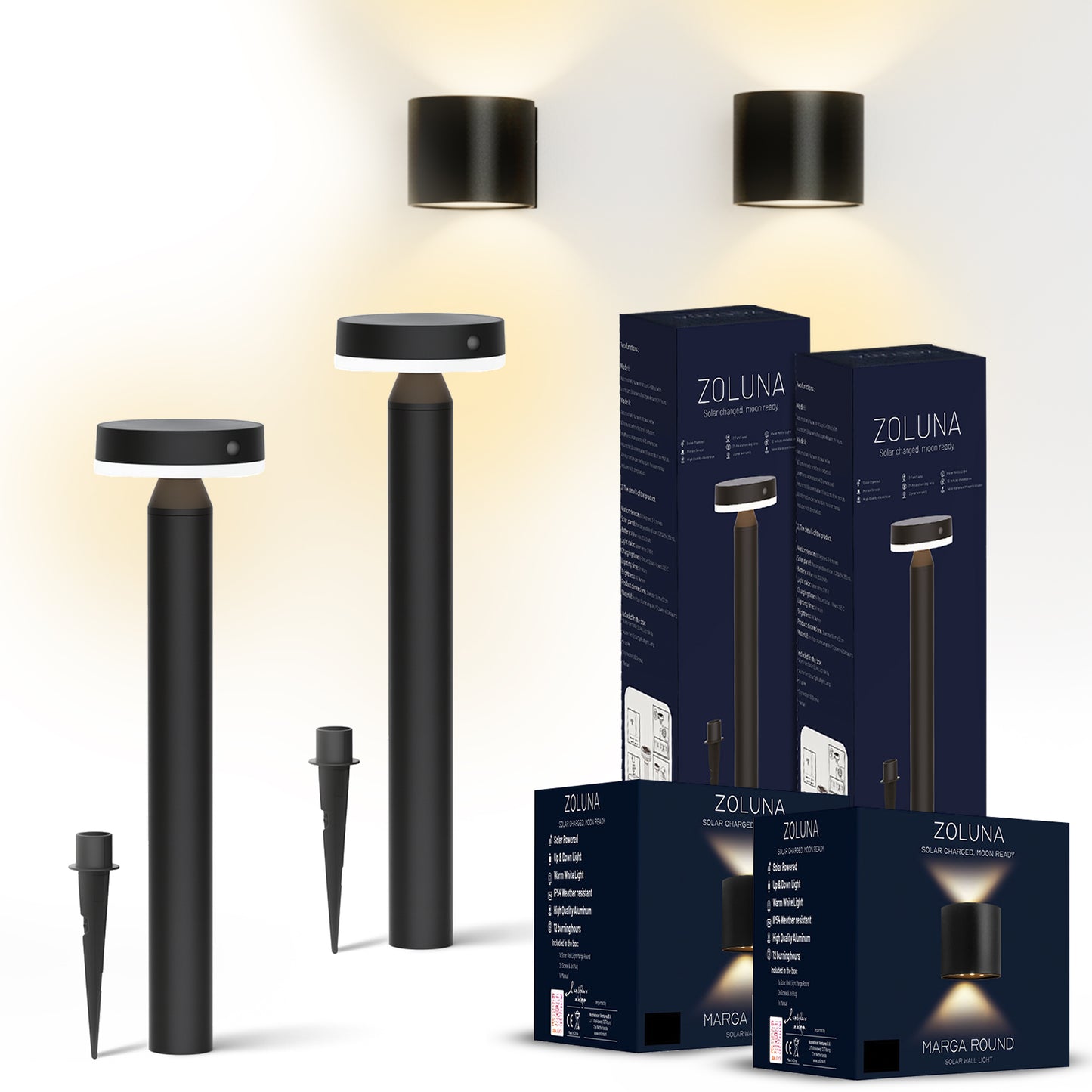 2x Solar Prikamp GUUS 2x Solar Wandlamp Marga Rond