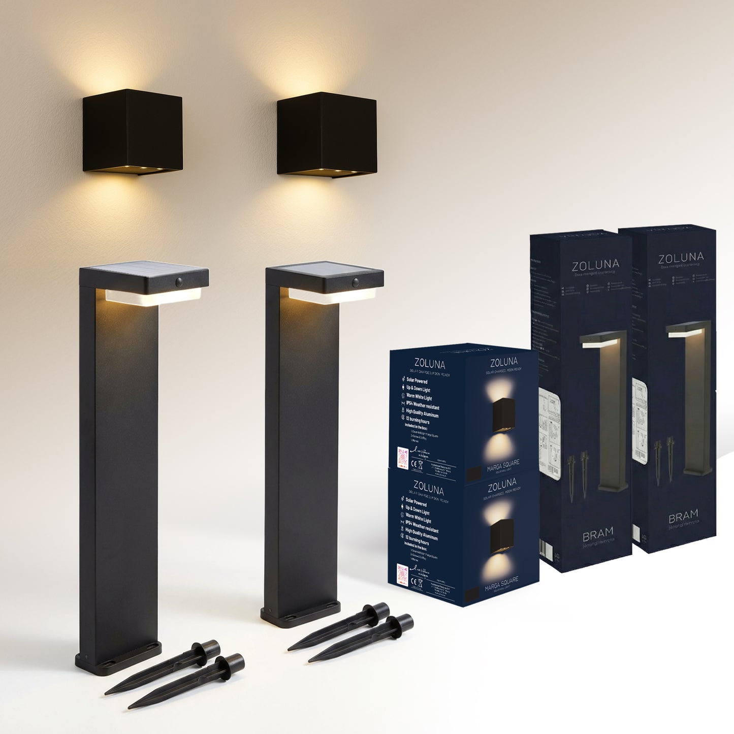 2x Solar Priklamp BRAM 2x Solar Wandlamp Marga Vierkant