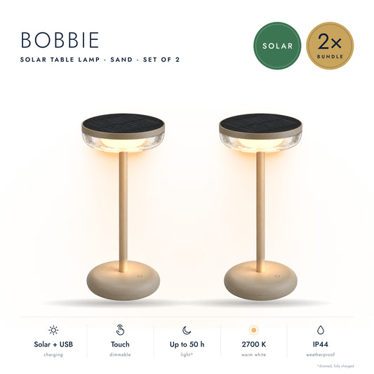 2-Delige Set: Solar Tafellamp Bobbie Zand - Oplaadbaar