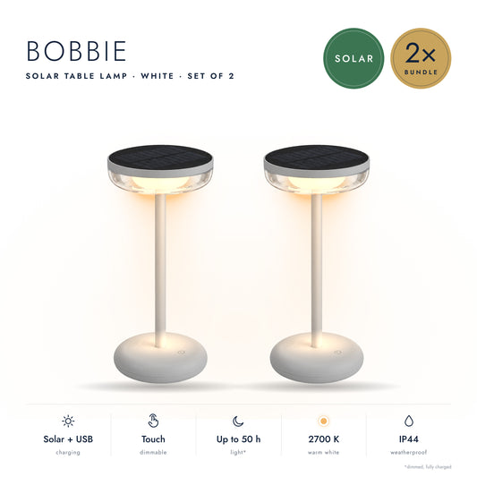 2-Delige Set: Solar Tafellamp Bobbie WIt - Oplaadbaar