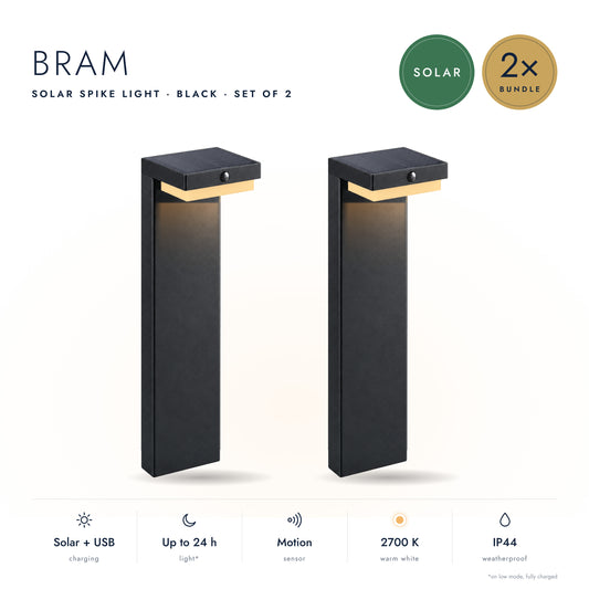 2-Delige Set: Solar Priklamp BRAM - USB Oplaadbaar