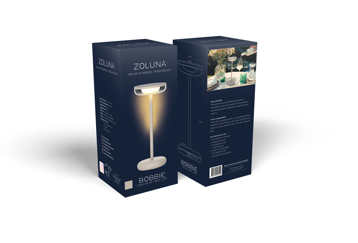 Solar Table Lamp Bobbie Sand | Touch Dimmable - up to 30 hours of light - USB charging - extra warm white