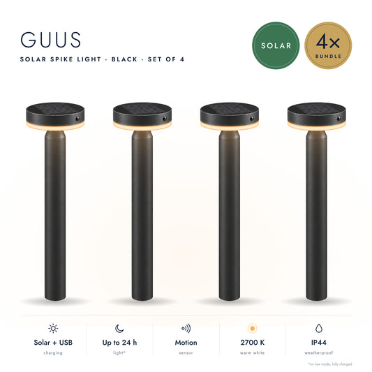 4-Delige Solar Set: Solar Priklamp GUUS - USB Oplaadbaar