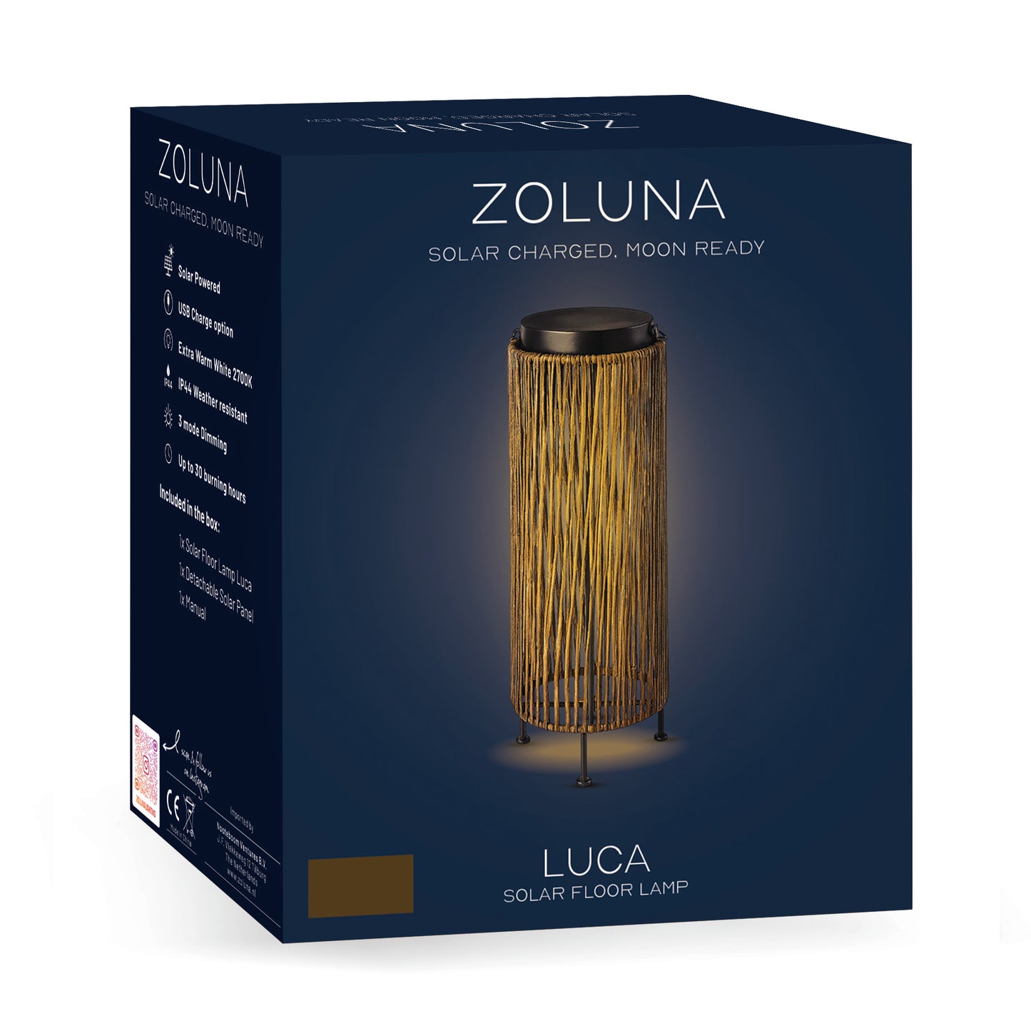 Lanterne solaire Luca Grande Chêne clair | Rechargeable par USB - Intensité variable - 30 heures d'autonomie