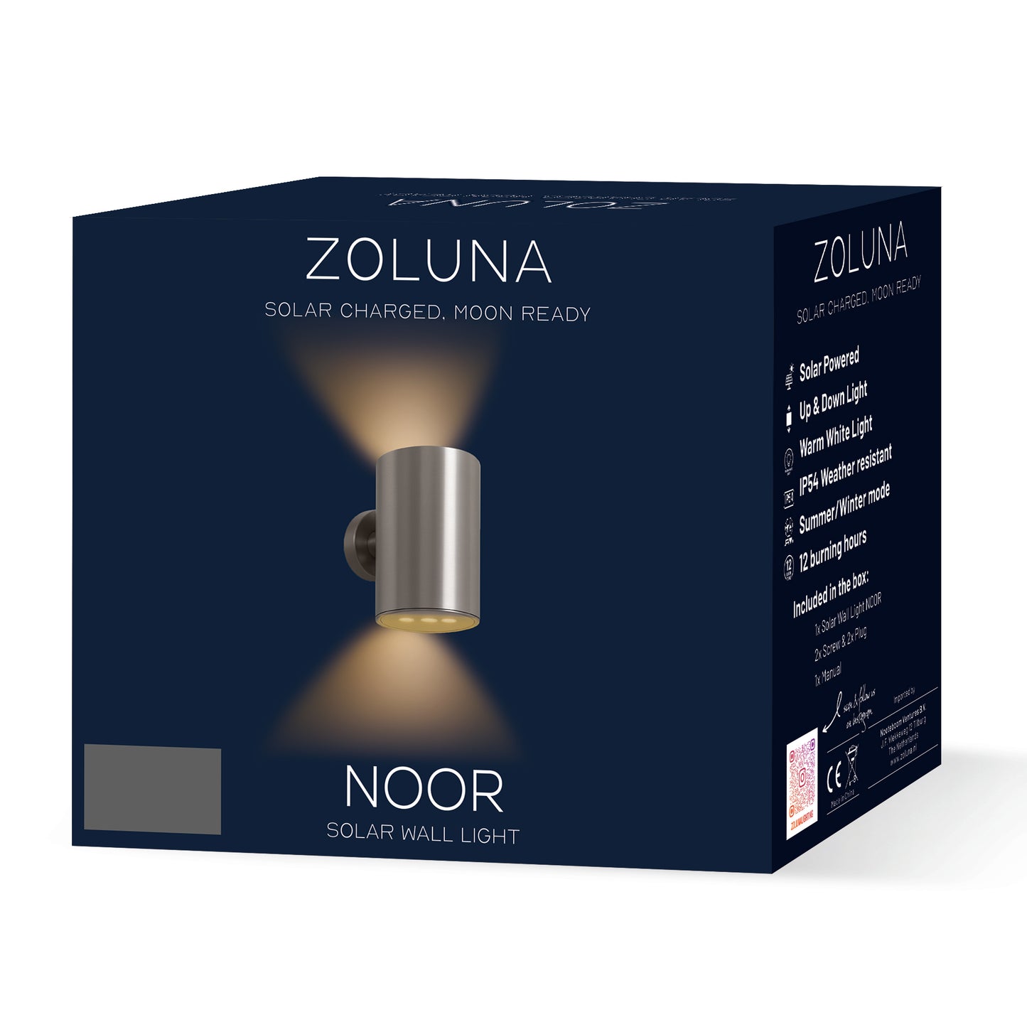 Noor Solar Wall Lamp | Stainless Steel - Up &amp; Down - 2 Functions