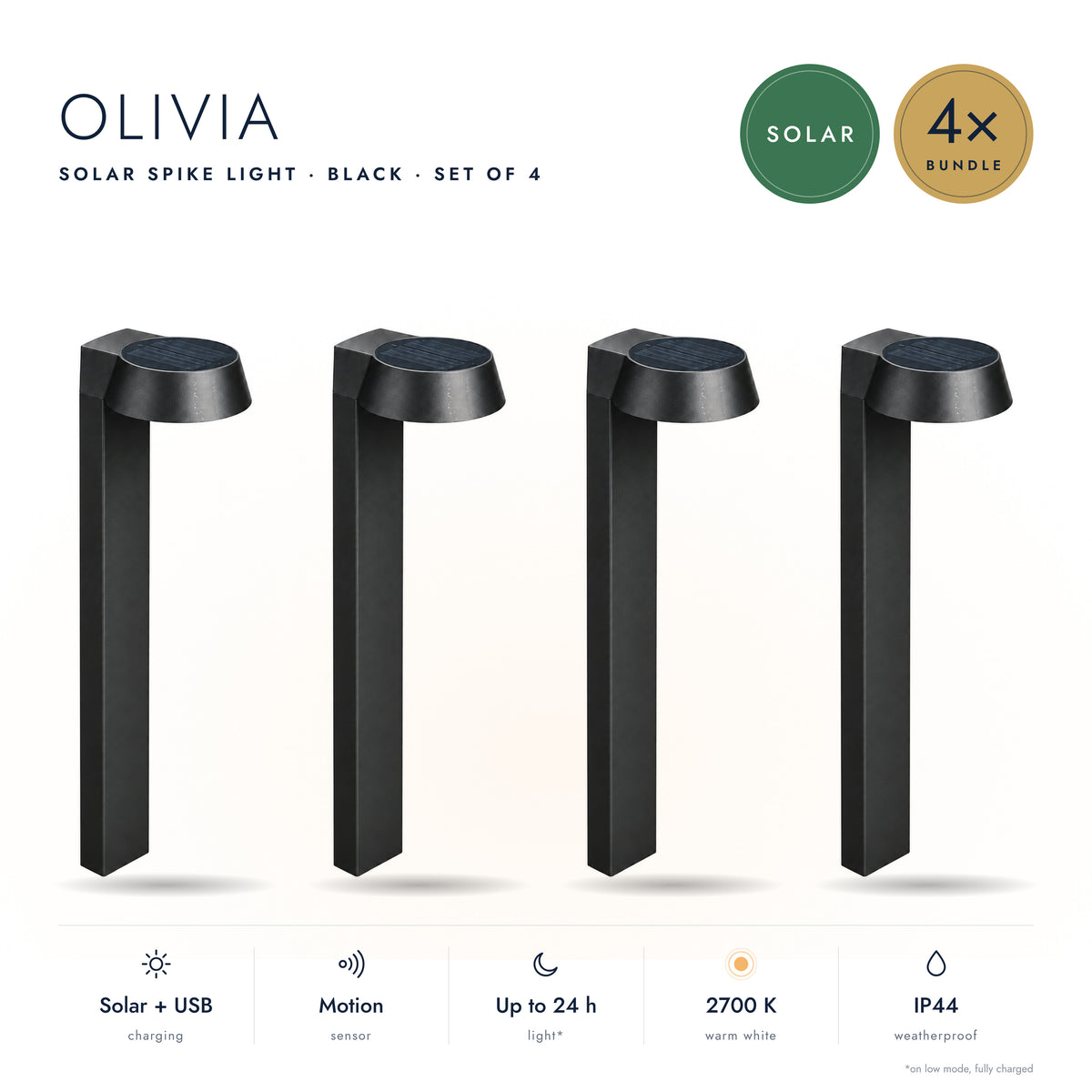 4-Delige Set: Solar Priklamp OLIVIA
