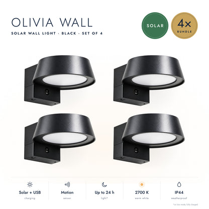 4-Delige Set: Solar Wandlamp OLIVIA - Bewegingssensor