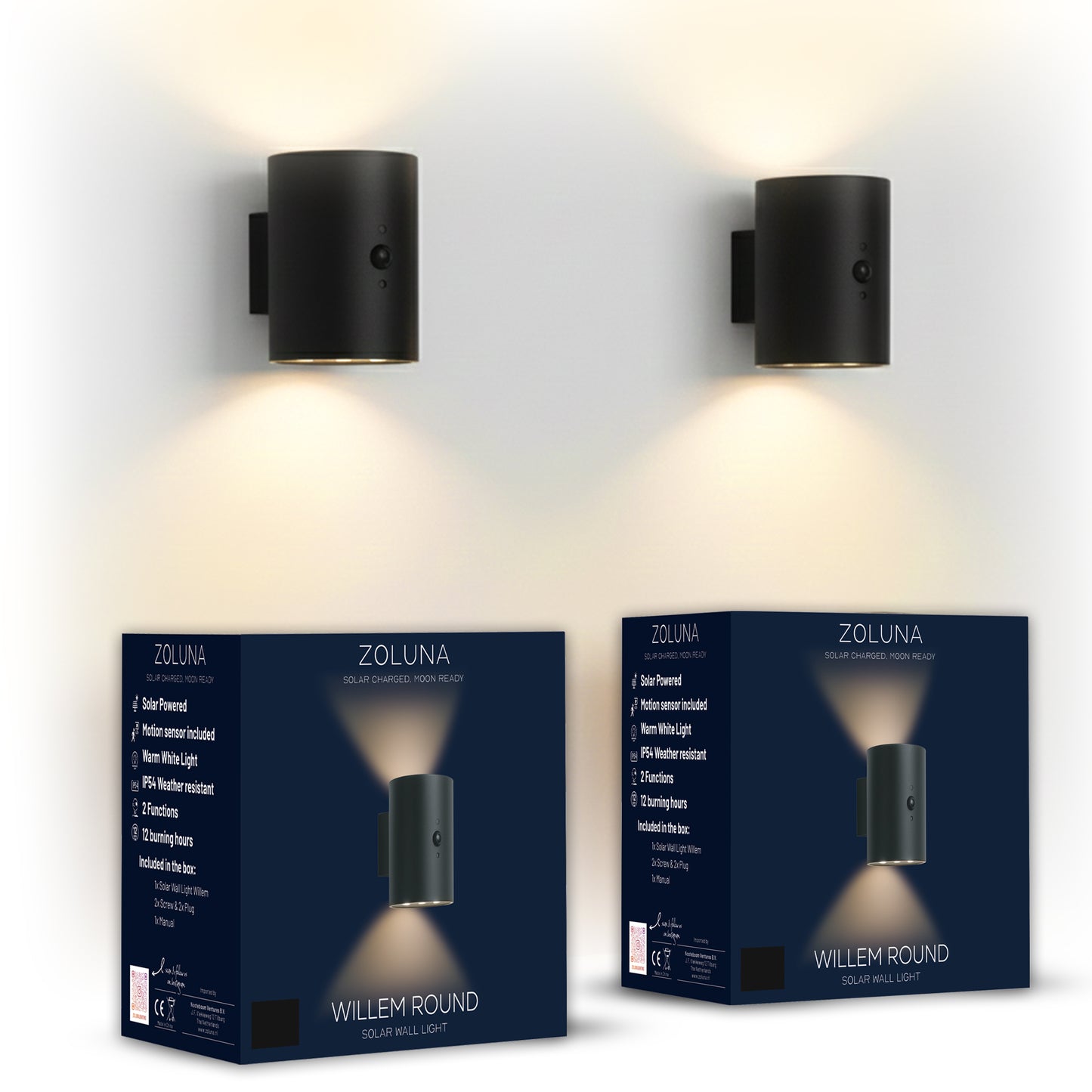 2x Solar Wandlamp Willem Rond