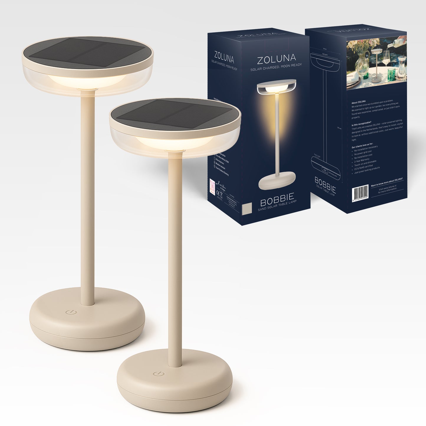 2-Delige Set: Solar Tafellamp Bobbie Zand - Oplaadbaar